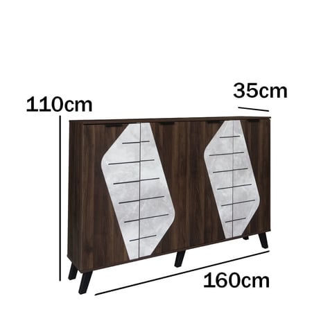 خزانة أحذية كبيرة 2 أقسام خشب ماليزي 5 ارفف بني غامق ورصاصي