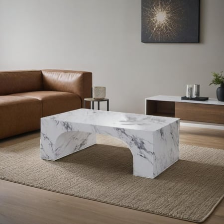 طاولة قهوه وسط تصميم رخامي - ابيض ورصاصي