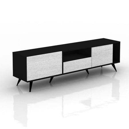 طاولة تلفاز من الخشب الماليزي بتصميم جميل باللون الأسود مع الأبيض