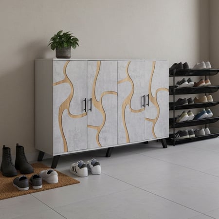 خزانة أحذية خشب ماليزي 2 قسم 5 أدوار - رمادي فاتح وخشبي