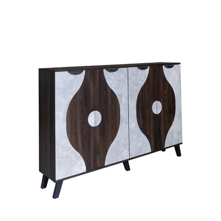 خزانة أحذية كبيرة قسمين 5 ارفف خشب ماليزي - بني غامق ورصاصي