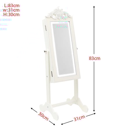 دولاب تنظيم الإكسسوار مع مرآة وإضاءة LED مزخرف بشكل جميل باللون الأبيض