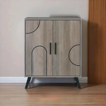 خزانة أحذية خشبية 4 أدوار ببابين لون رمادي مع بني