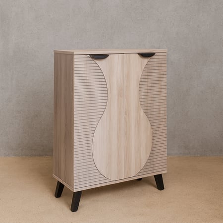 خزانة أحذية بابين خشب ماليزي 5 أدوار تخزين - لون خشبي