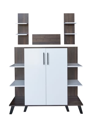 ركن قهوة خشبي للمنزل 3 ادراج وارفف خشب ماليزي لون بني وأبيض