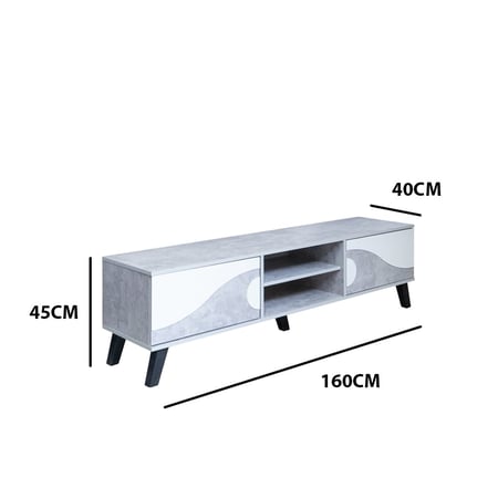 طاوله تلفزيون أنيقة من الخشب الماليزي مع ادراج تخزين - رمادي فاتح