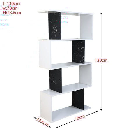 وحدة رفوف مفتوحة 4 مستويات خشب صناعة ماليزي , لون أبيض وأسود رخامي