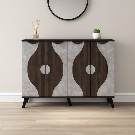 خزانة أحذية كبيرة قسمين 5 ارفف خشب ماليزي - بني غامق ورصاصي