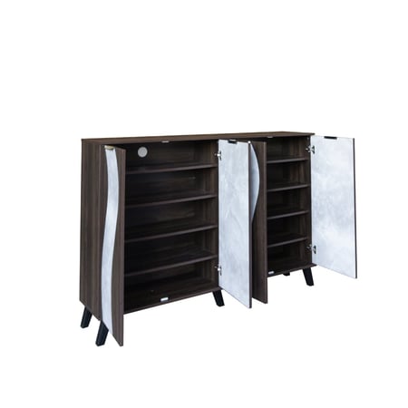 خزانة احذية قسمين خشب ماليزي بمساحة واسعة - بني غامق ورصاصي