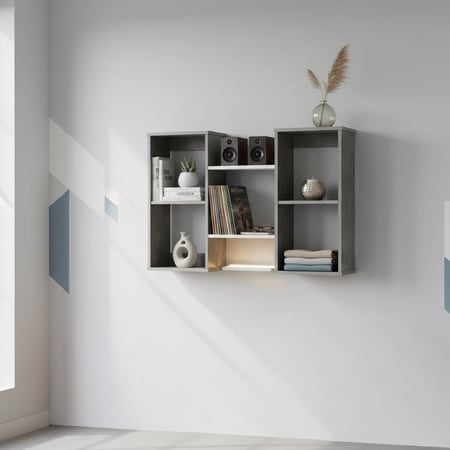 ارفف جدارية خشب مودرن لون رمادي وابيض