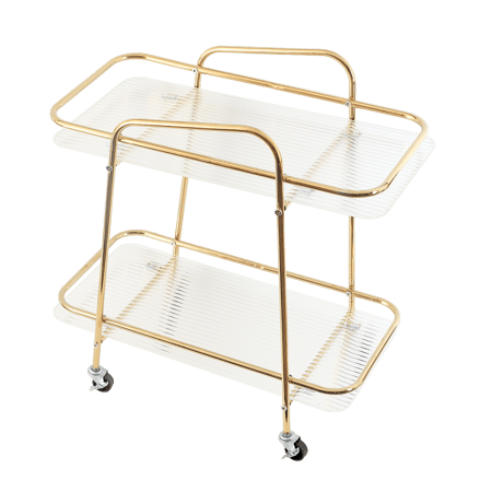طاولة تقديم متنقلة 2 ارفف تخزين وقاعدة معدن - ذهبي