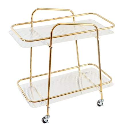 طاولة تقديم متنقلة 2 ارفف تخزين وقاعدة معدن - ذهبي