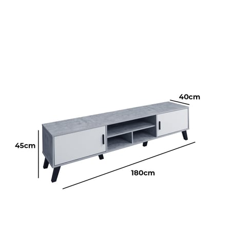 طاولة تلفزيون خشب 180 سم - رمادي وأبيض