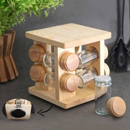 علب بهارات مع رف منظم توابل دوار