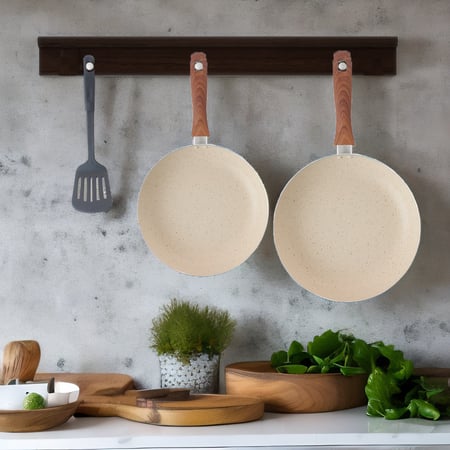 طقم مقلاة جرانيت 2 قطع مع ملعقة مسطحة