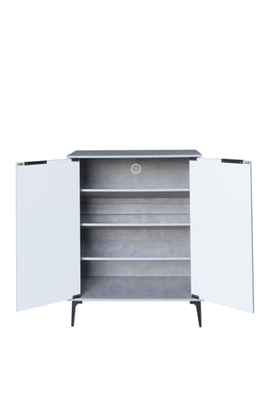 دولاب أحذية بابين خشب ماليزي 4 مستويات لون رمادي مخطط