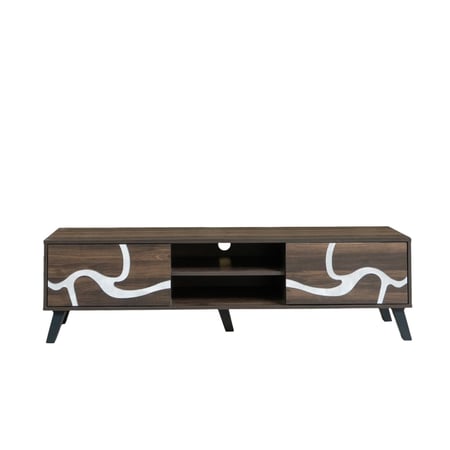 طاولة تلفزيون مستطيلة خشب ماليزي 160 سم - بني غامق ورصاصي