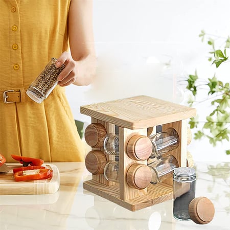 علب بهارات مع رف منظم توابل دوار