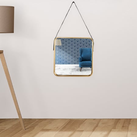 مرآة معلقة جدارية مربعة الشكل بحزام تثبيت