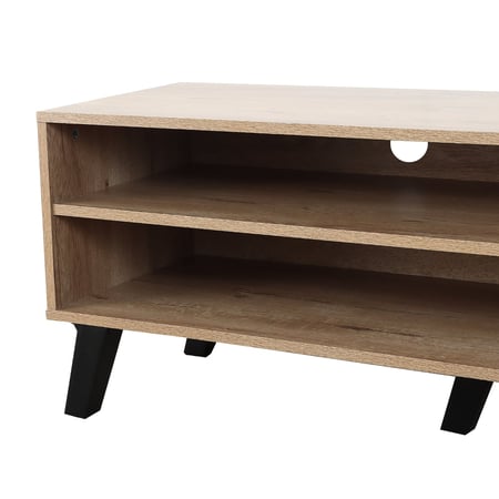 طاولة تلفزيون خشب ماليزي 160 سم مع درج و2 ارفف لون خشبي وأبيض