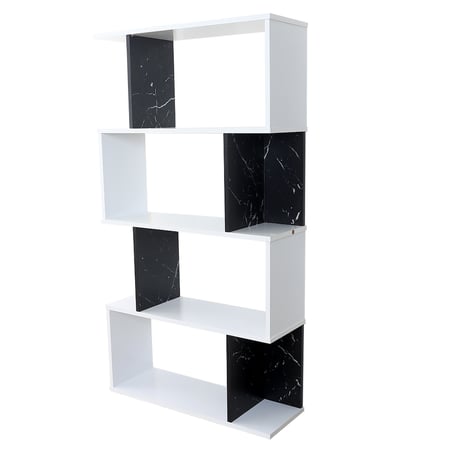 وحدة رفوف مفتوحة 4 مستويات خشب صناعة ماليزي , لون أبيض وأسود رخامي