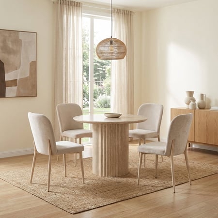 طاولة طعام رخام دائري 4 كراسي - بيج