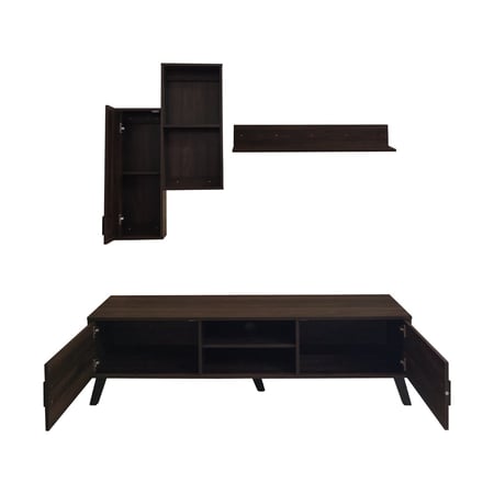 طاولة تلفزيون بني 160 سم مع ارفف خشب