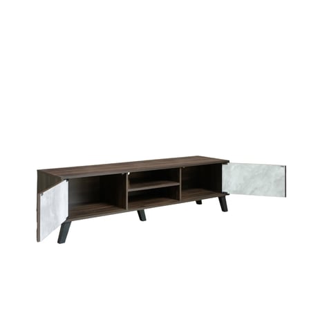 طاولة تلفزيون مستطيلة خشب ماليزي 160 سم - بني غامق ورصاصي