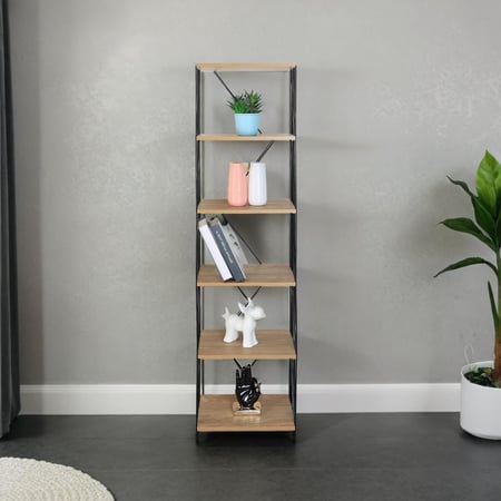 استاند رفوف 6 دور خشب ماليزي , قاعدة معدن ثابتة لون خشبي