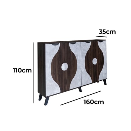 خزانة أحذية كبيرة قسمين 5 ارفف خشب ماليزي - بني غامق ورصاصي