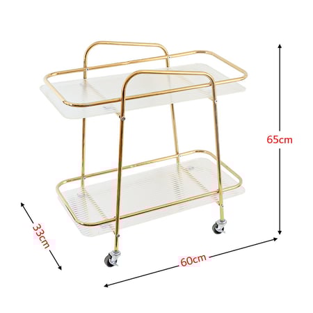 طاولة تقديم متنقلة 2 ارفف تخزين وقاعدة معدن - ذهبي