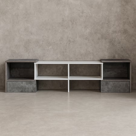 طاولة تلفزيون خشب ماليزي مع ادراج متحرك لون رمادي مع أبيض