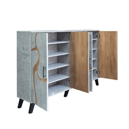 خزانة أحذية خشب ماليزي 2 قسم 5 أدوار - رمادي فاتح وخشبي