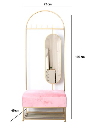 ستاند تنظيم ملابس ذهبي مع مرايا ومقعد قماش مودرن