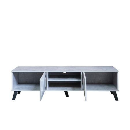 طاوله تلفزيون أنيقة من الخشب الماليزي مع ادراج تخزين - رمادي فاتح