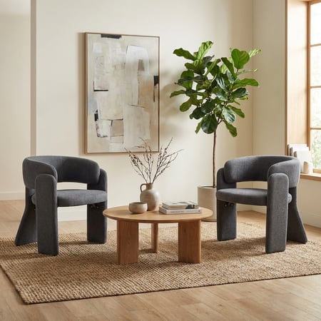 طقم 2 كراسي مفرد قماش كتان لون رمادي غامق