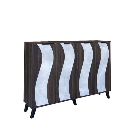 خزانة احذية قسمين خشب ماليزي بمساحة واسعة - بني غامق ورصاصي