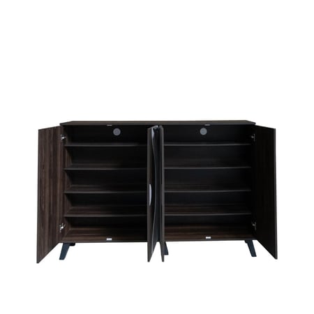 خزانة أحذية كبيرة قسمين 5 ارفف خشب ماليزي - بني غامق ورصاصي