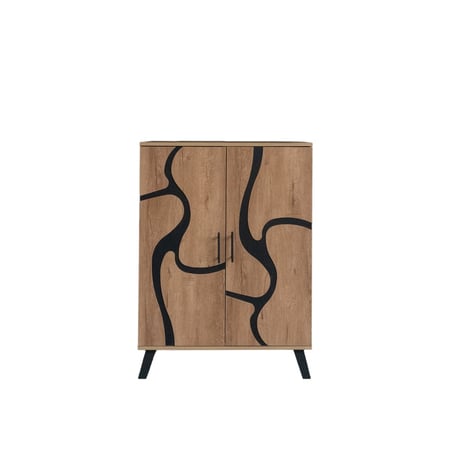 خزانة احذية بابين خشب ماليزي 5 أدوار - بيج واسود