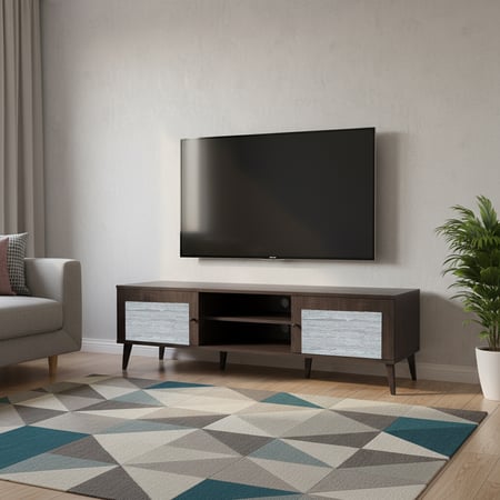 طاولة تلفزيون 180 سم خشب ماليزي 2 درج ورفوف - بني ورمادي