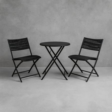 طقم كراسي حديقة مع طاولة دائرية - اسود