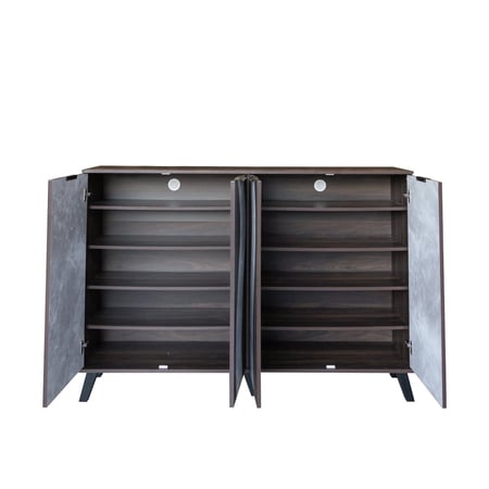 خزانة احذية قسمين خشب ماليزي بمساحة واسعة - بني غامق ورصاصي