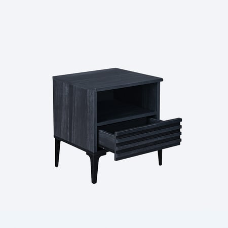 طاولة سرير جانبية خشب ماليزي مع درج تخزين - اسود مخطط رصاصي
