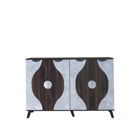 خزانة أحذية كبيرة قسمين 5 ارفف خشب ماليزي - بني غامق ورصاصي