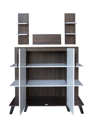 ركن قهوة خشبي للمنزل 3 ادراج وارفف خشب ماليزي لون بني وأبيض