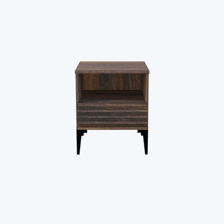 طاولة سرير جانبية من الخشب الماليزي , درج تخزين - بني غامق