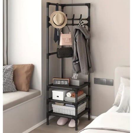 ستاند تعليق ملابس زاوية معدني مع 3 ارفف للتخزين