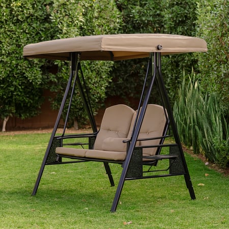 كرسي أرجوحة للمساحات الخارجية مع مظلة حماية 2 مقاعد مريحة