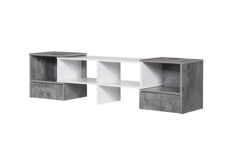 طاولة تلفزيون خشب ماليزي مع ادراج متحرك لون رمادي مع أبيض