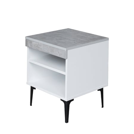 طاولة السرير الجانبية برفين خشب ماليزي - ابيض ورمادي